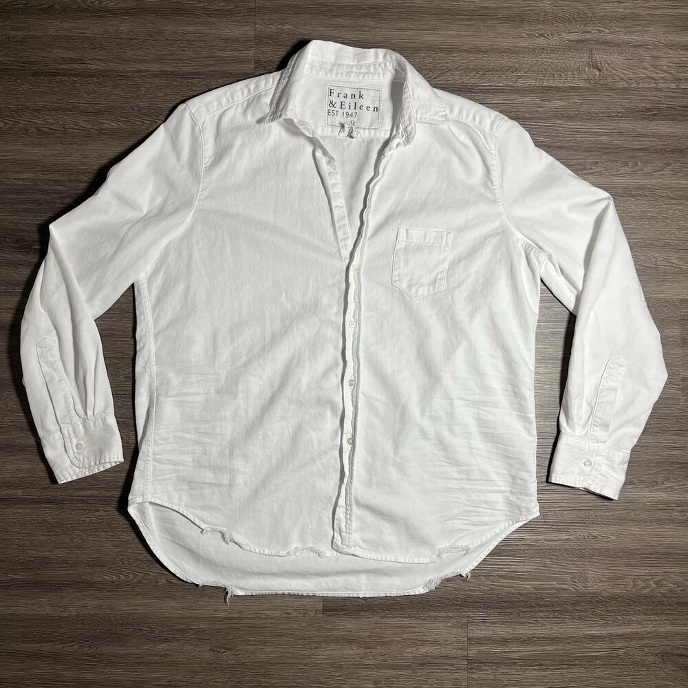 Frank & Eileen Eileen Famous Denim Shirt Women's M White Tattered Wash USA EUC